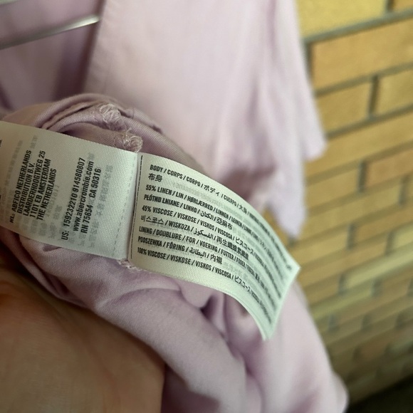 Abercrombie & Fitch Lilac Collared Linen Blend Wrap Mini Dress Size MT - Picture 4 of 6